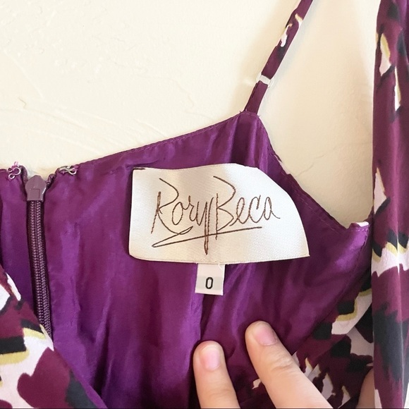 RORY BECA Purple Black White Ikat Print Wrap Top Spaghetti Strap Mini Dress 0 - Picture 5 of 6